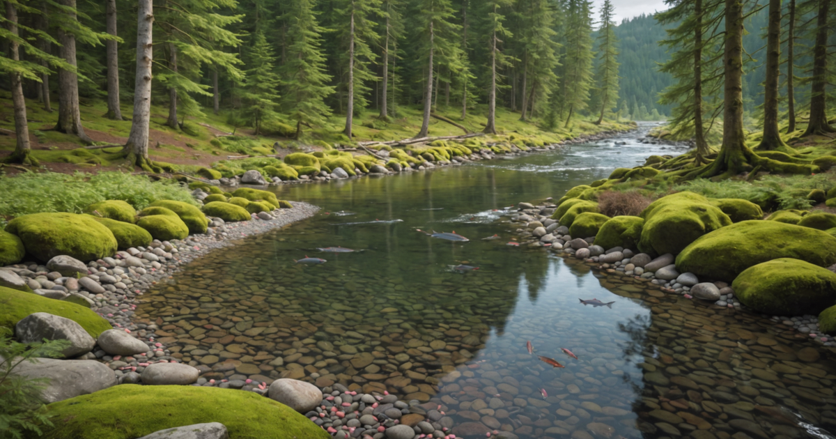 A visual representation of the lifecycle of pink salmon from hatching to spawning.