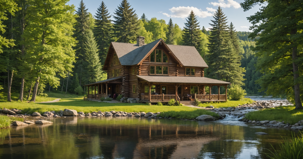 A cosy cabin lodge surrounded by lush greenery, ideal for anglers visiting Talkeetna.