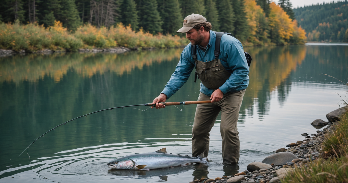 A majestic King Salmon being reeled in