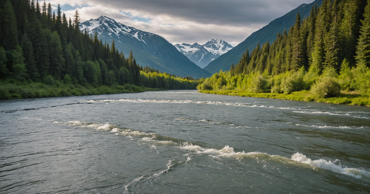 A scenic view of an Alaskan river during the silver salmon run