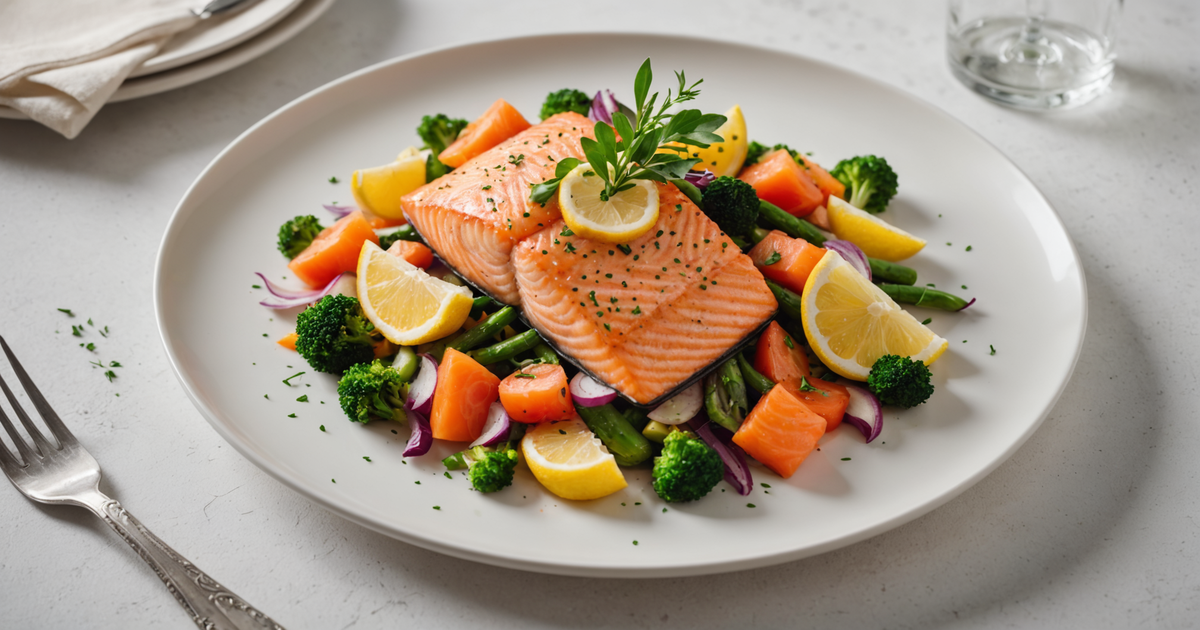 A plate of freshly prepared salmon dish with local ingredients