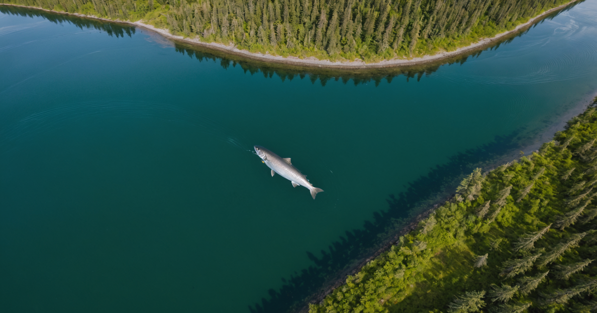 An aerial view of King Salmon with Naknek River and surrounding wilderness