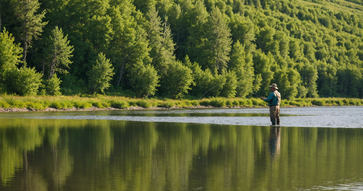 An angler fly fishing on the Naknek River