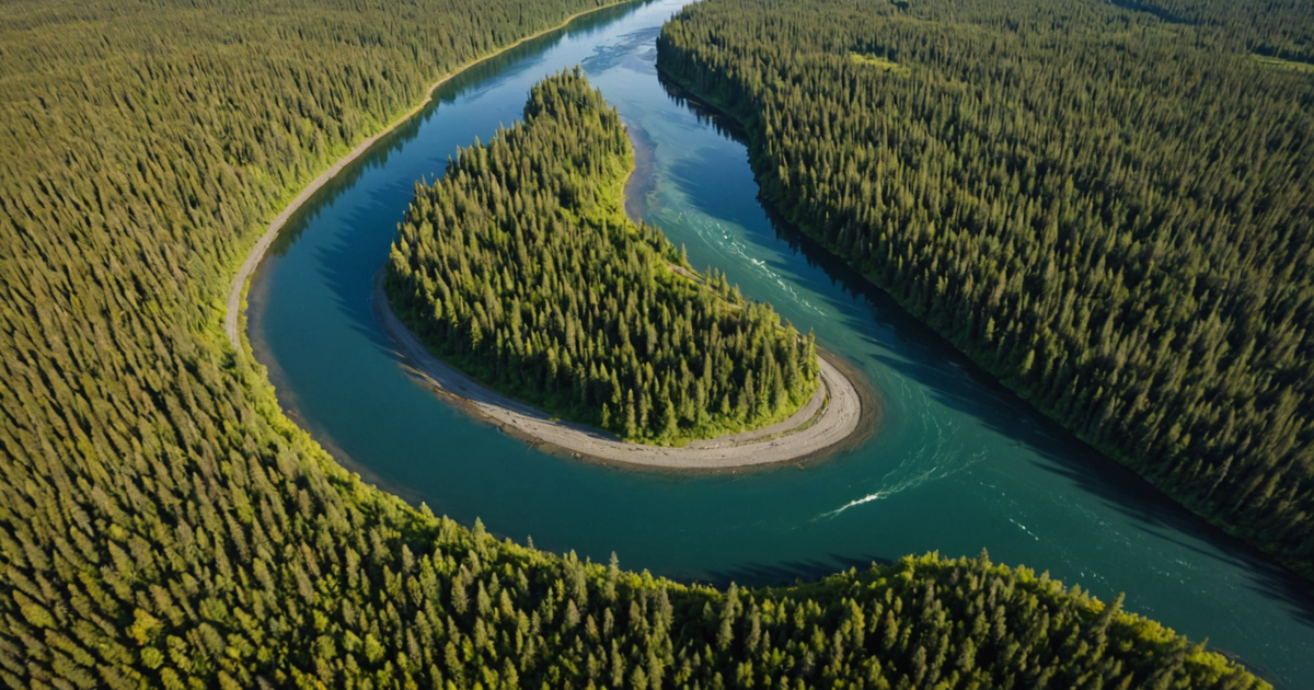 Aerial view of Kenai River during salmon run
