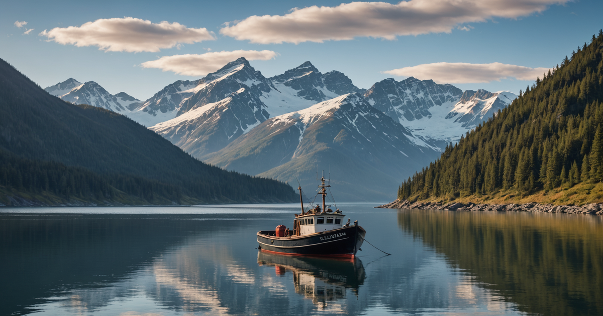 Scenic view of an Alaskan fishing boat on the water