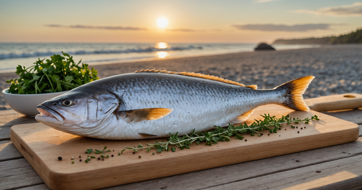 A freshly caught halibut being prepared for cooking on an Alaskan beach