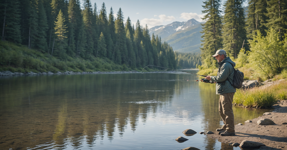 An angler successfully reeling in a silver salmon
