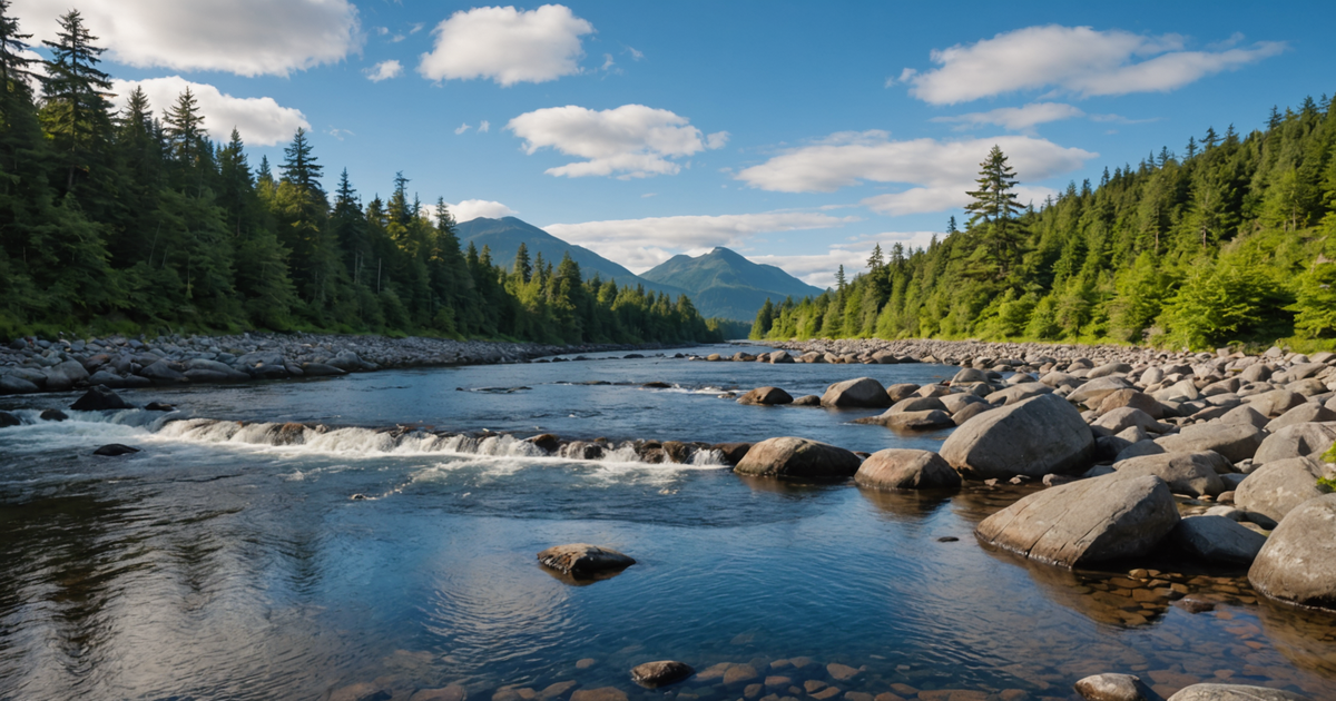 A view of Ketchikan's scenic landscape with a river