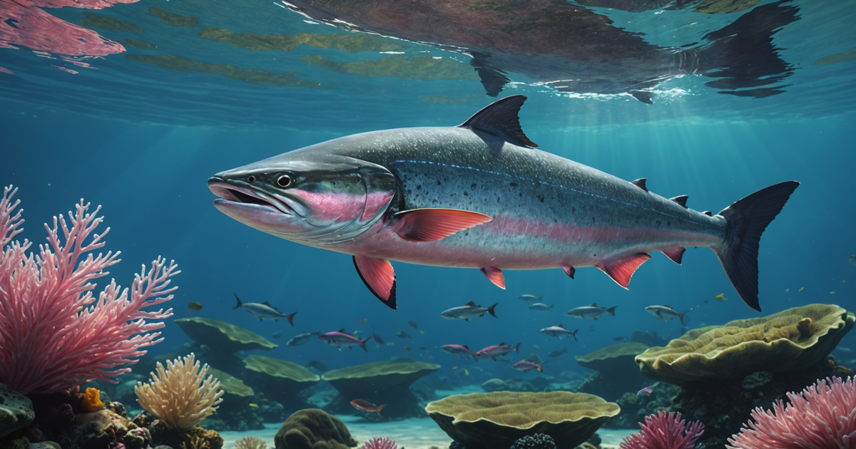 Illustration of a pink salmon, highlighting the distinctive humpback and pink coloration during spawning season.