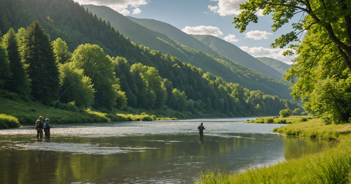 A serene river in Homer with anglers casting lines for salmon