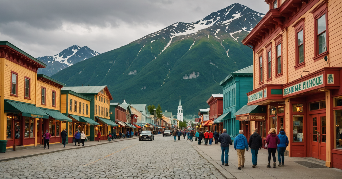 The bustling streets of Skagway with historical architecture