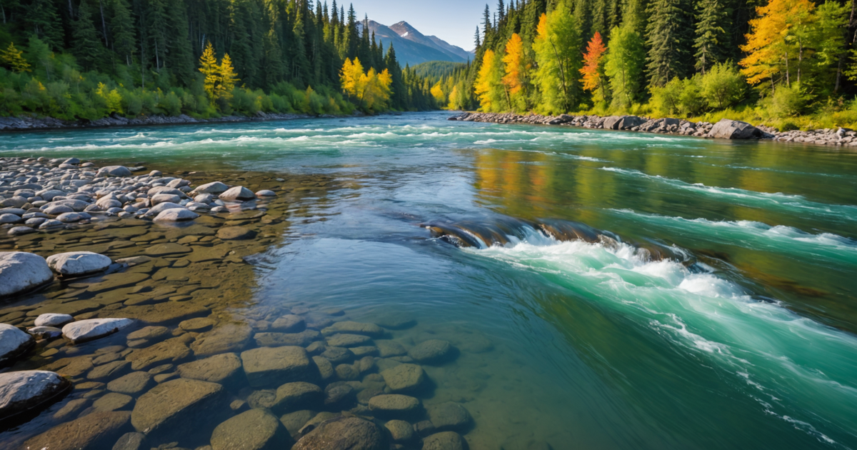 A picturesque view of an Alaskan river during a salmon run