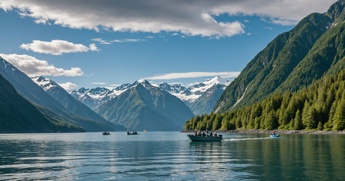 Anglers on a charter boat in Resurrection Bay, surrounded by stunning Alaskan scenery