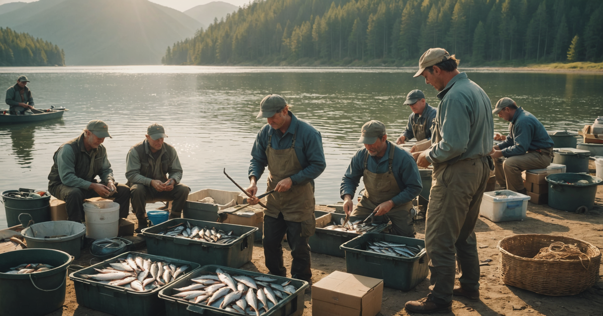 Anglers preparing their catch for shipment