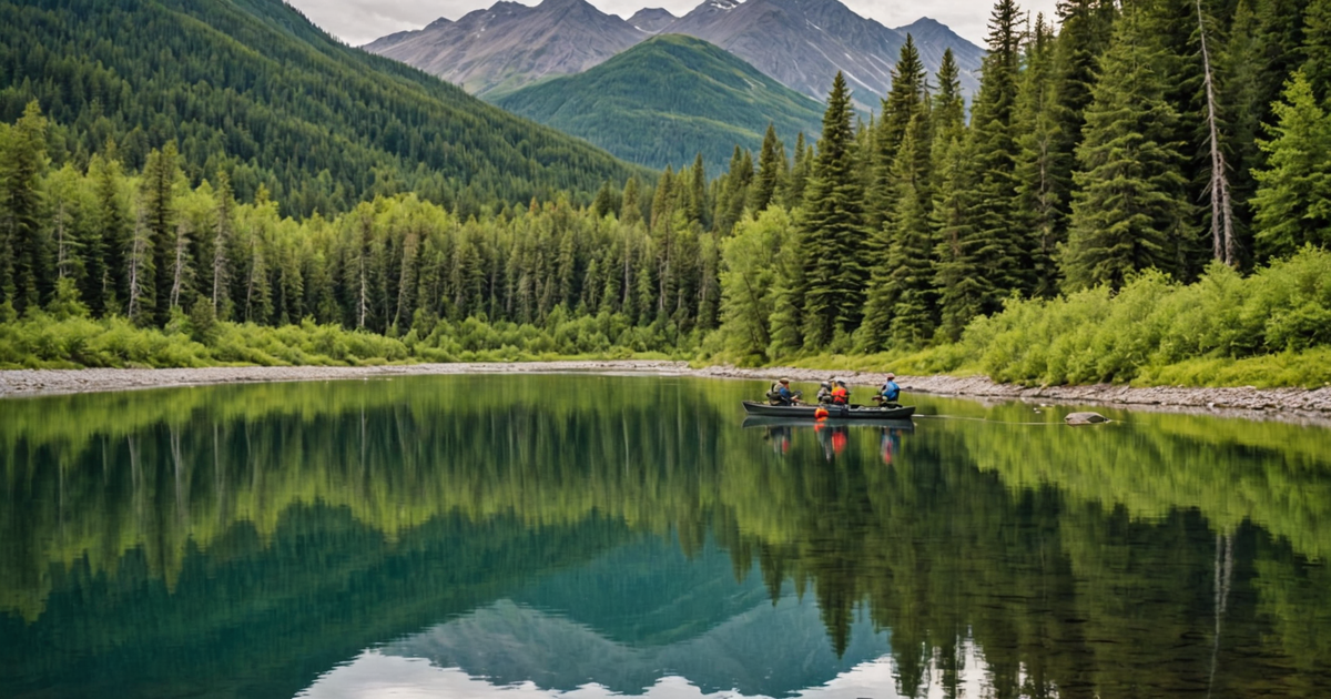 Anglers casting lines in a scenic Alaskan river