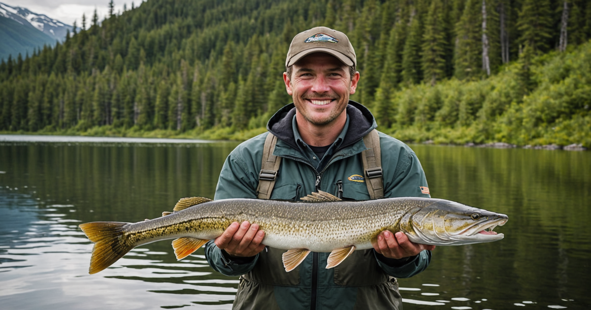 An angler proudly displaying a large northern pike caught in Alaska