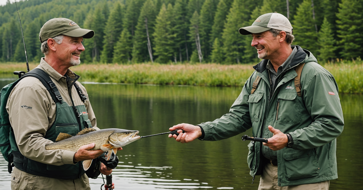 An experienced guide assisting an angler with a northern pike catch.
