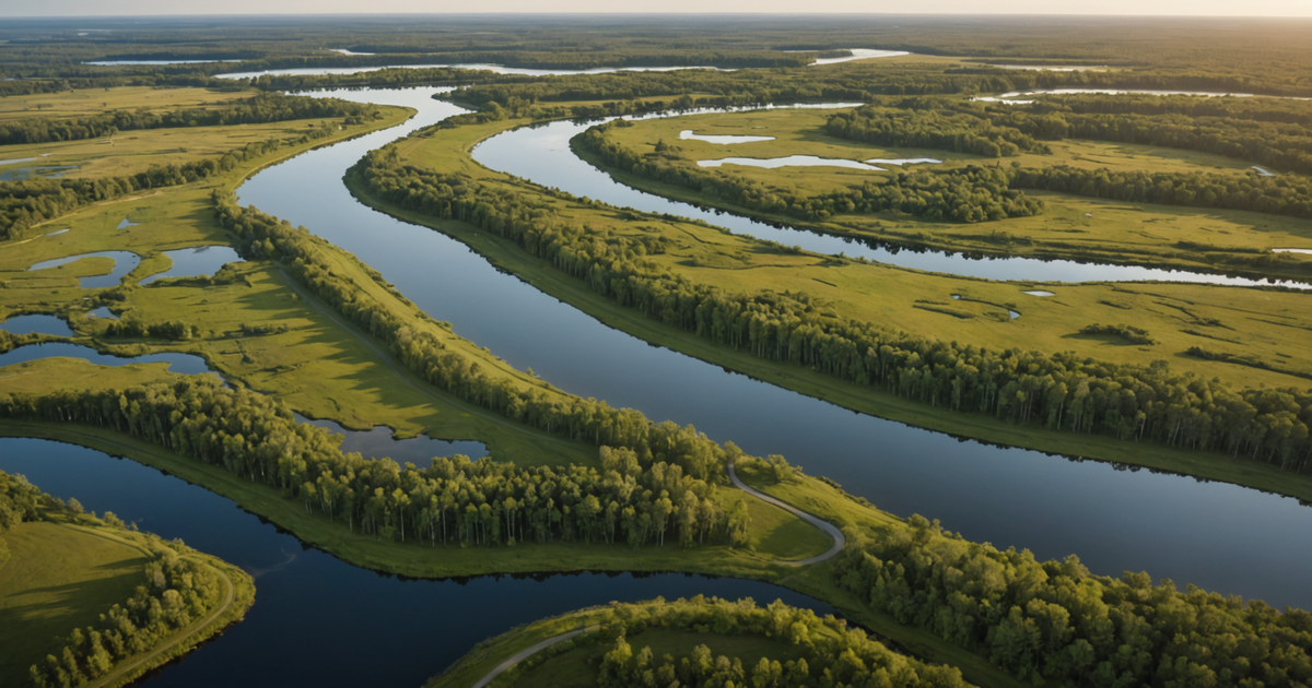 Aerial view of Minto Flats, showcasing the vast wetlands and waterways ideal for pike fishing
