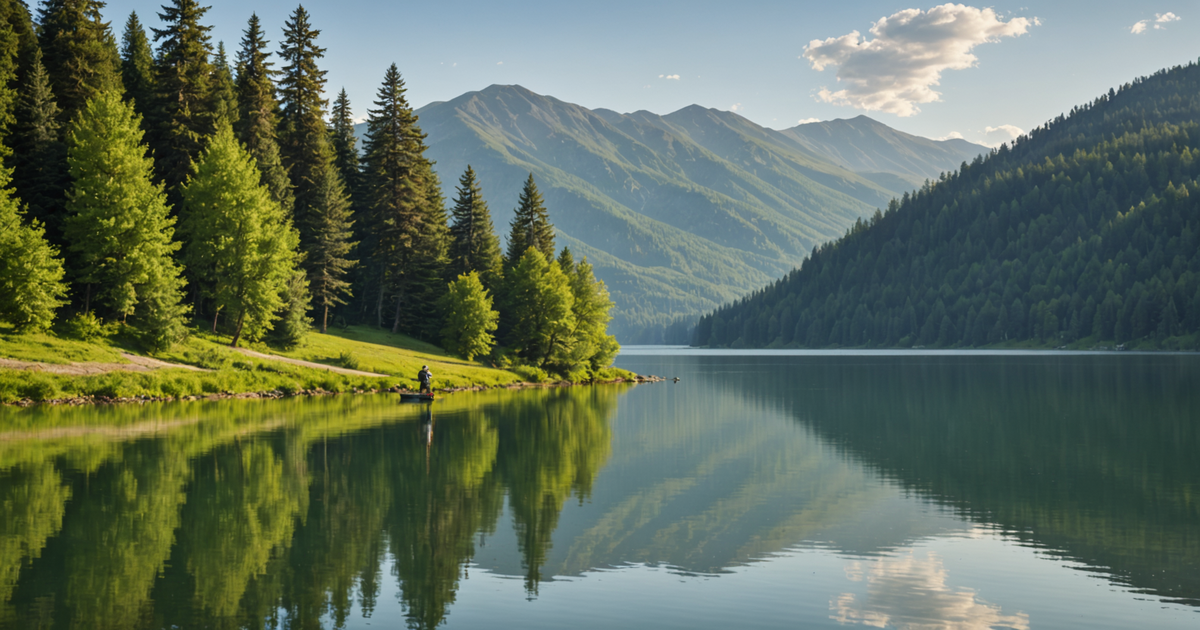 A picturesque view of Big Lake with an angler casting a line.