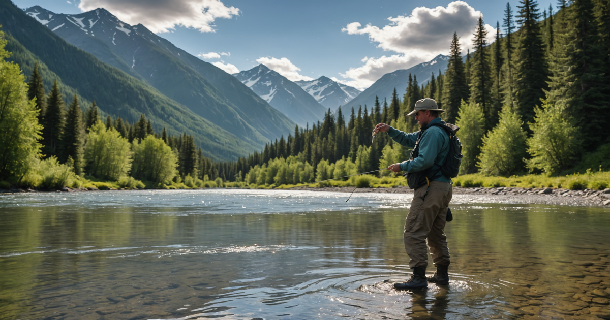 An angler practising catch and release with a grayling in Alaska