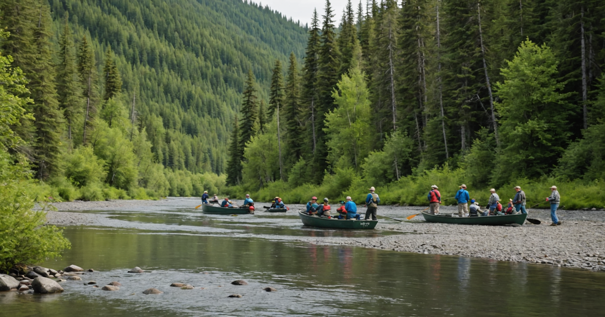 A guided fishing group on an Alaskan river.