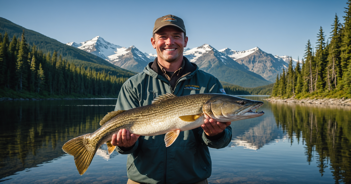 Angler holding a trophy-sized pike against the backdrop of Alaskan wilderness