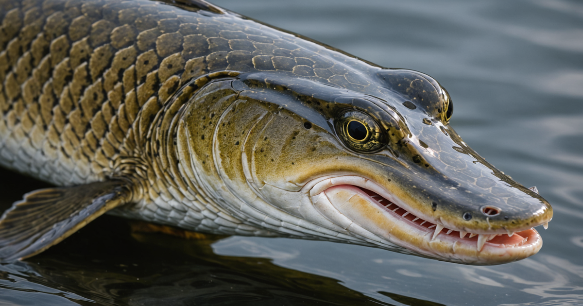 Close-up of a northern pike caught at Big Lake, highlighting its sharp teeth and size.