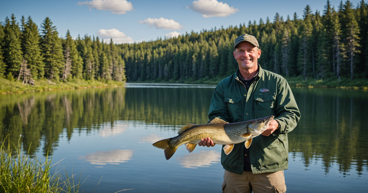 A proud angler holding a large pike caught in the Minto Flats