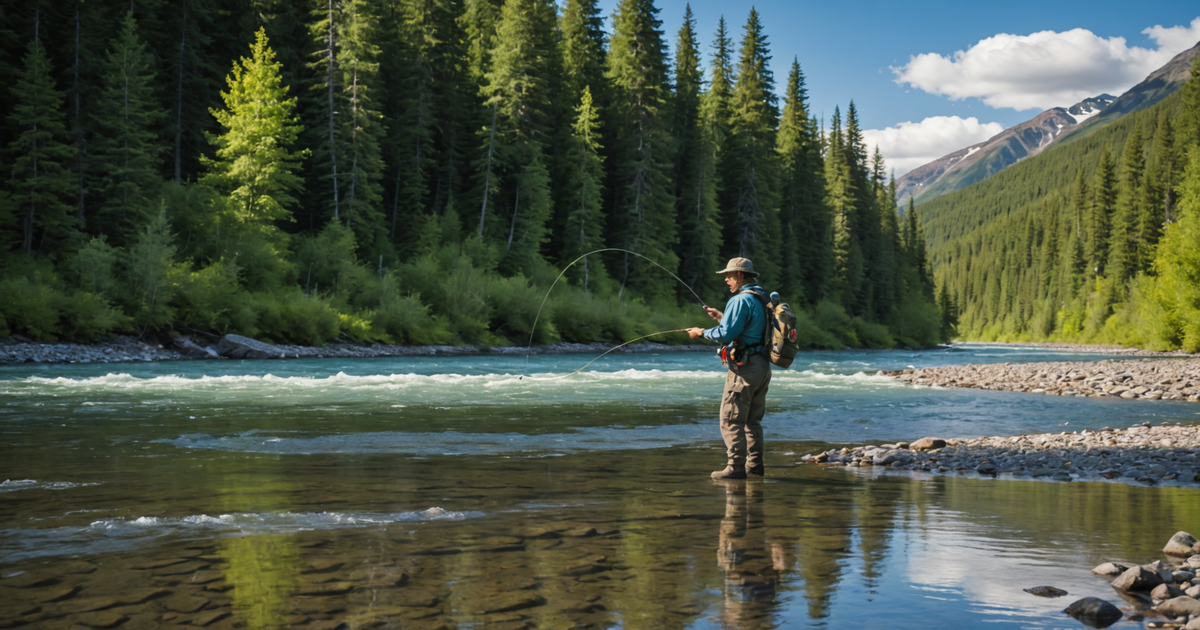An angler catching a northern pike in a remote Alaskan river