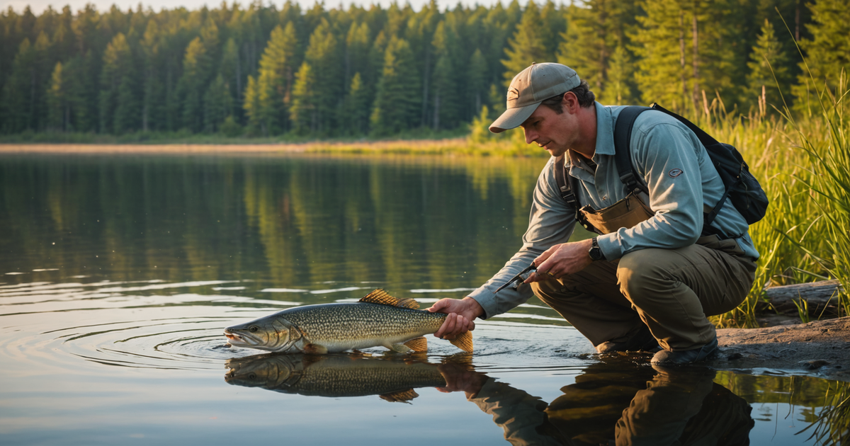Angler releasing a northern pike back into the water