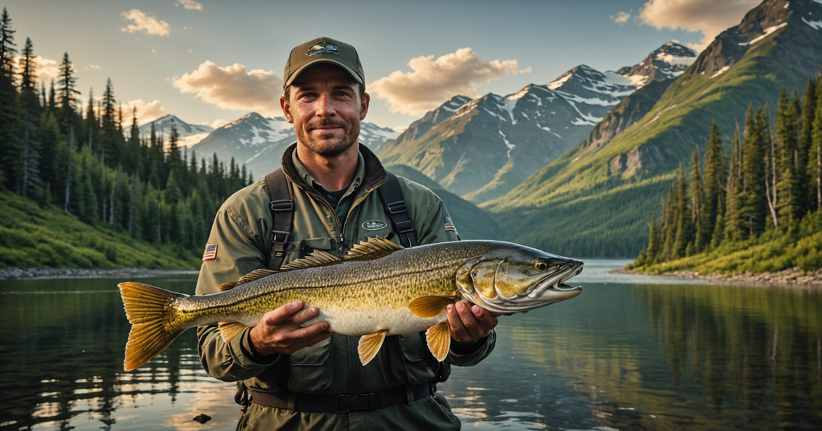 An angler showcasing a freshly caught pike against a backdrop of Alaskan wilderness.