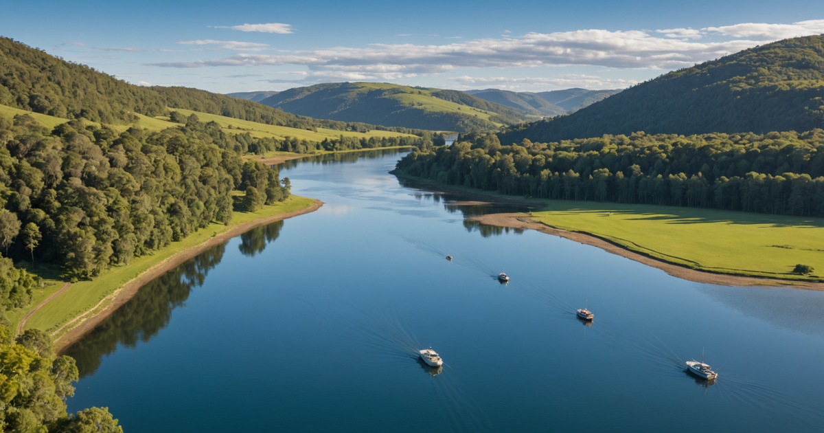 Aerial view of Minto Flats with anglers fishing from a boat