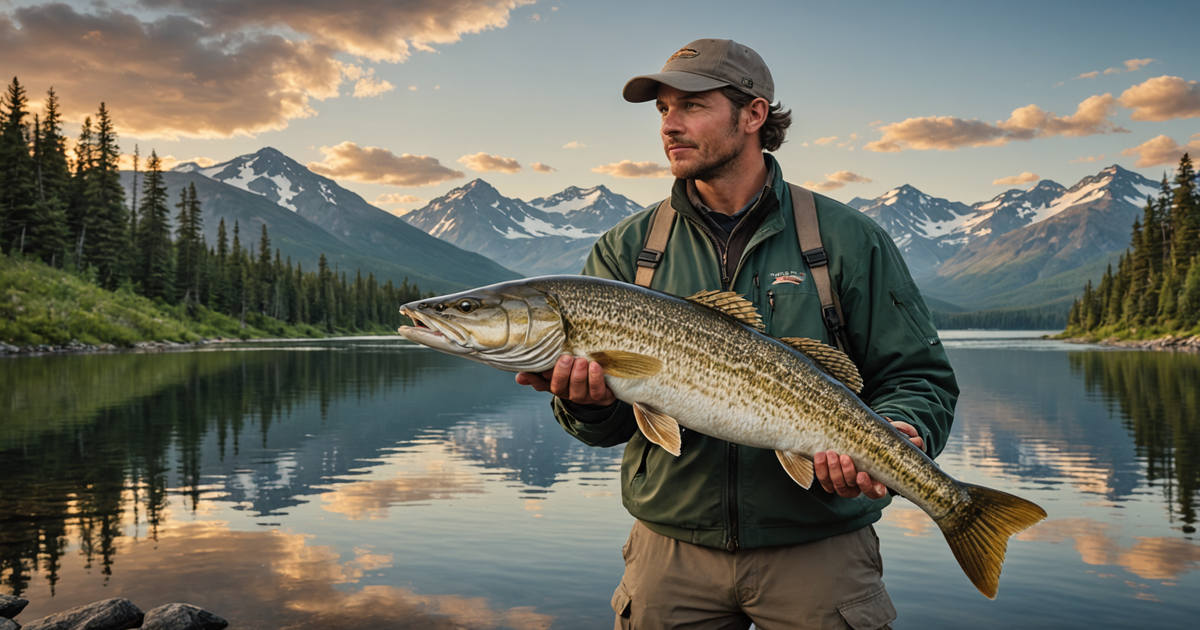 Angler holding a northern pike with a picturesque Alaskan backdrop