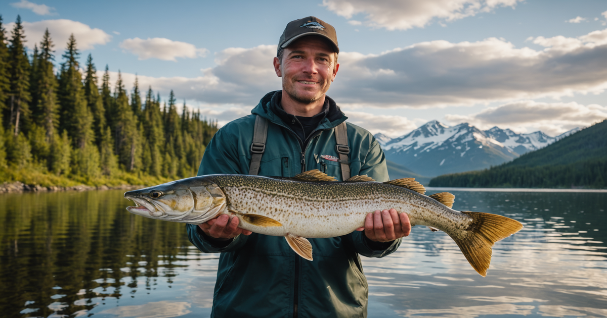 An angler proudly holding a northern pike caught in Alaskan waters
