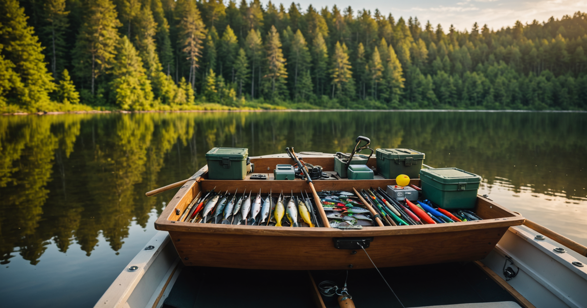 Pike fishing tackle and setup on a boat at Big Lake