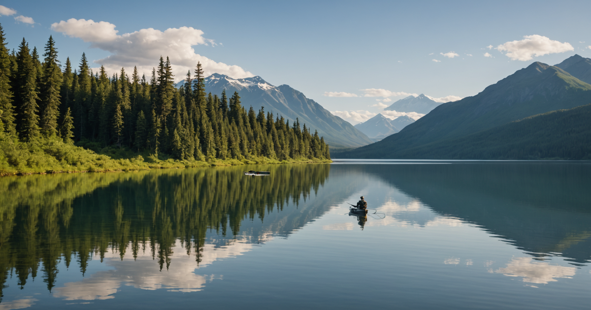 Angler casting a line in a serene Alaskan lake