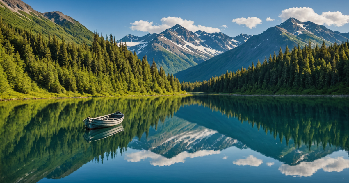 Stunning Alaskan landscape with a fishing boat in the foreground