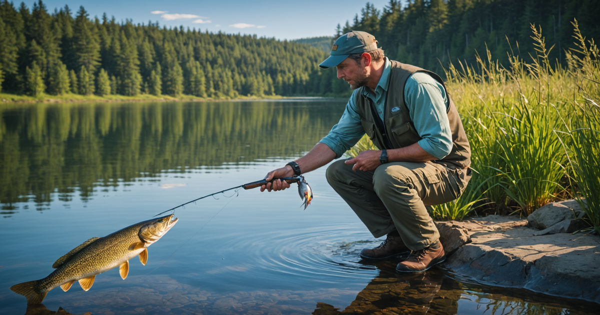 An angler releasing a pike back into the water
