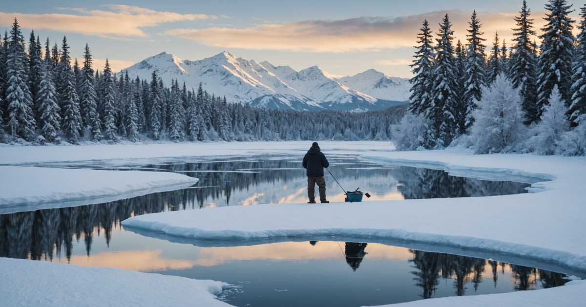 Angler Ice Fishing in Alaska