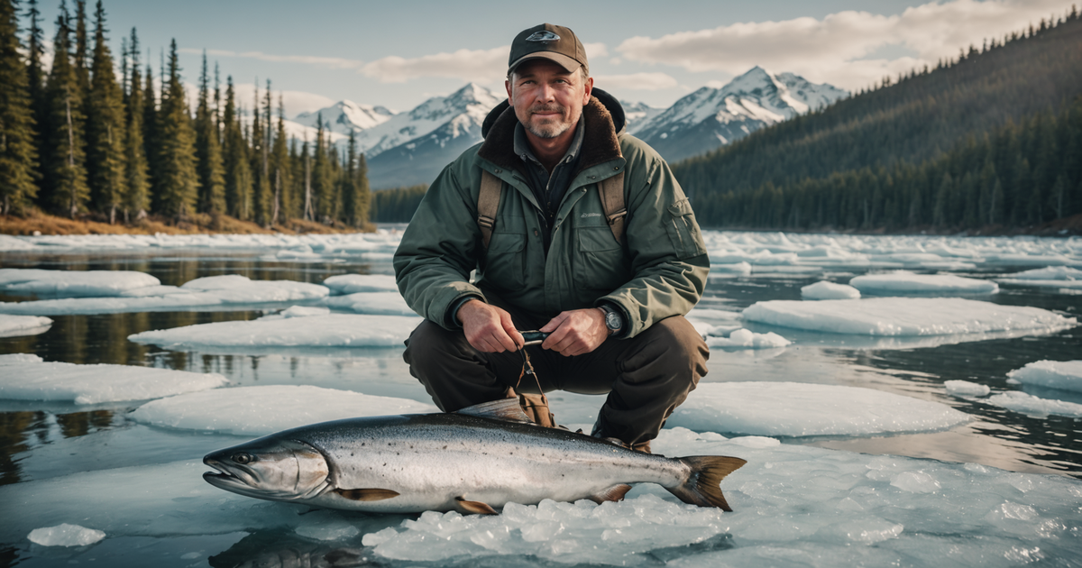 An angler with a large catch of Alaskan salmon on ice